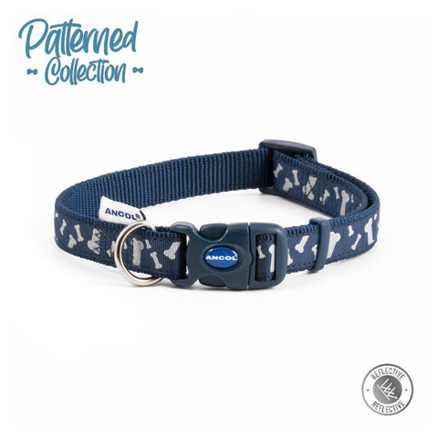 Ancol Fashion Collar Blue Reflective Bones Adjustable 45-70cm