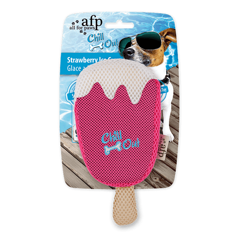 Cooling Crinkle/Squeak Toy For Puppies & Dogs - All For Paws Chill Out Strawberry Ice Cream